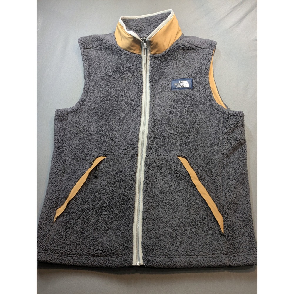 The North Face Mens L Campshire Sherpa Fleece Vest Grey Tan Full Zip NF0A3Y3T